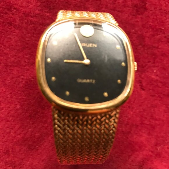 Vintage Working  GRUEN  Gold Tone Watch – Black Dial, Mesh Bracelet - Picture 2 of 4